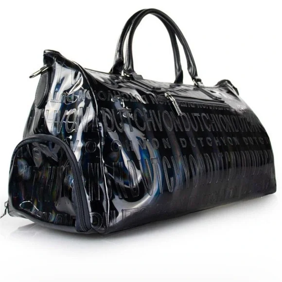 NWOT VON DUTCH Holographic Weekender Bag Onyx Black - Picture 3 of 10